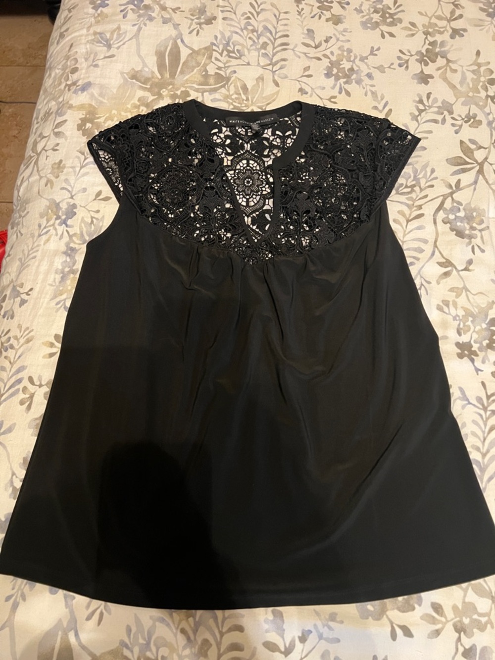 White House Black Market Black Crochet Yoke Cap-Sleeve Camisole